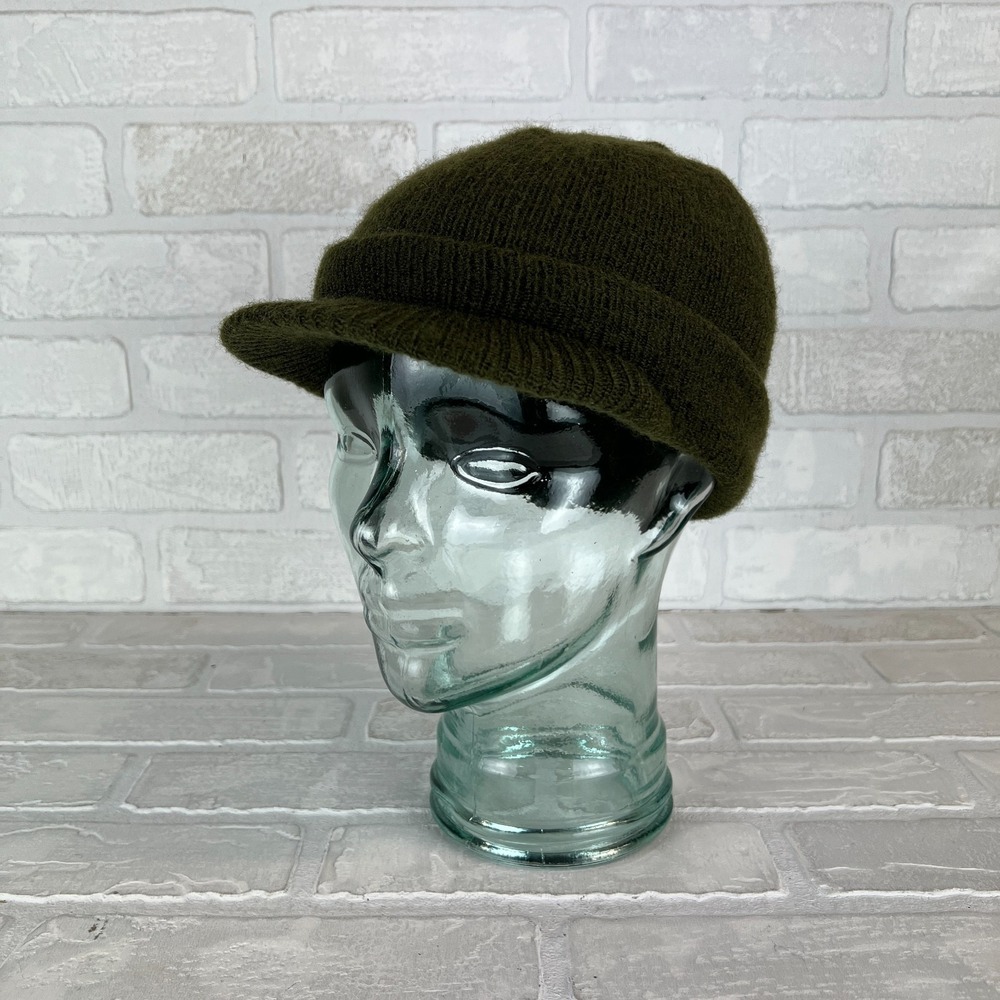 Wool Watch Cap Knit Military Green USA Hat Brim Beanie R&B Inc